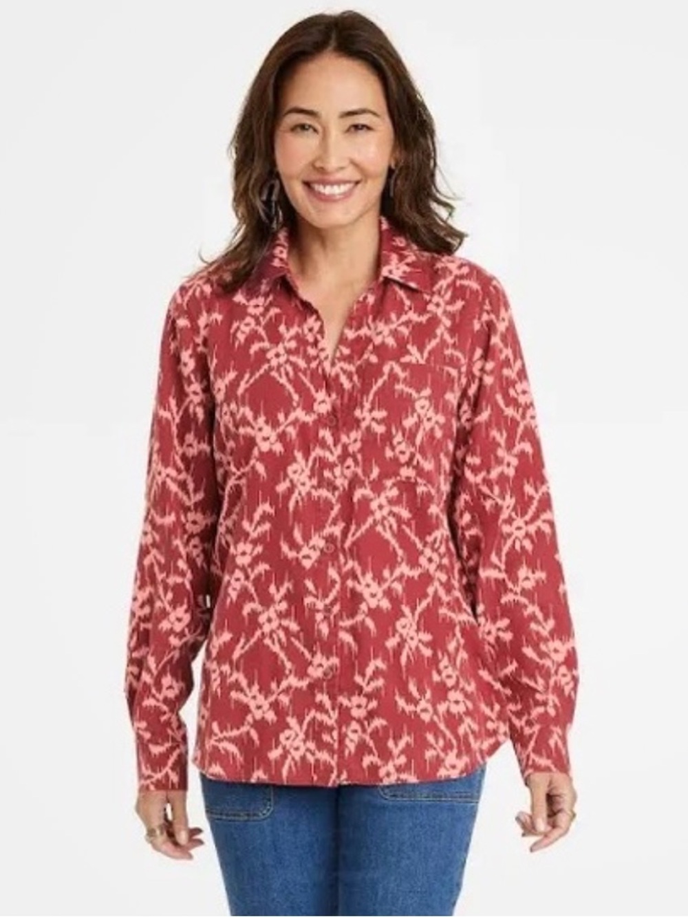 Knox Rose Red & Pink Printed Boho Western Abstract Button-Down Shirt